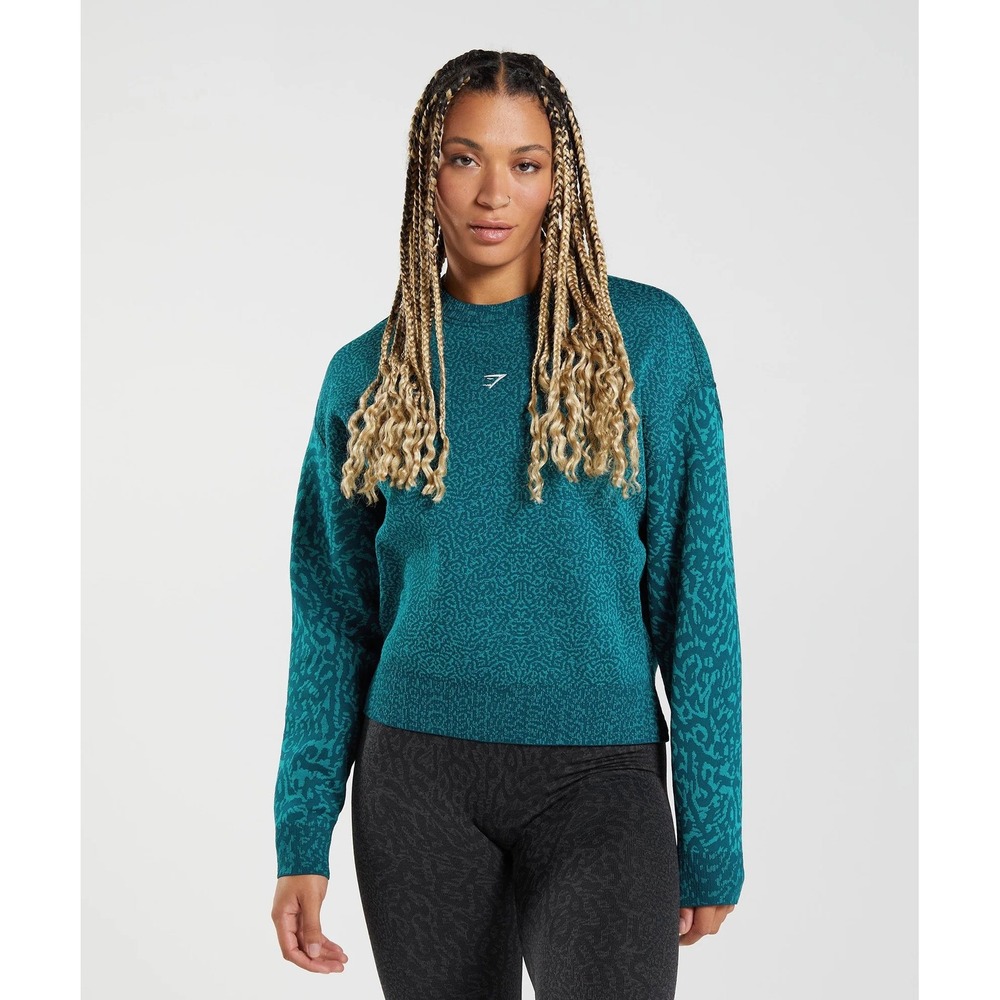 NEW Gymshark Adapt Animal Sweatshirt Reef Winter Teal Green Size Small